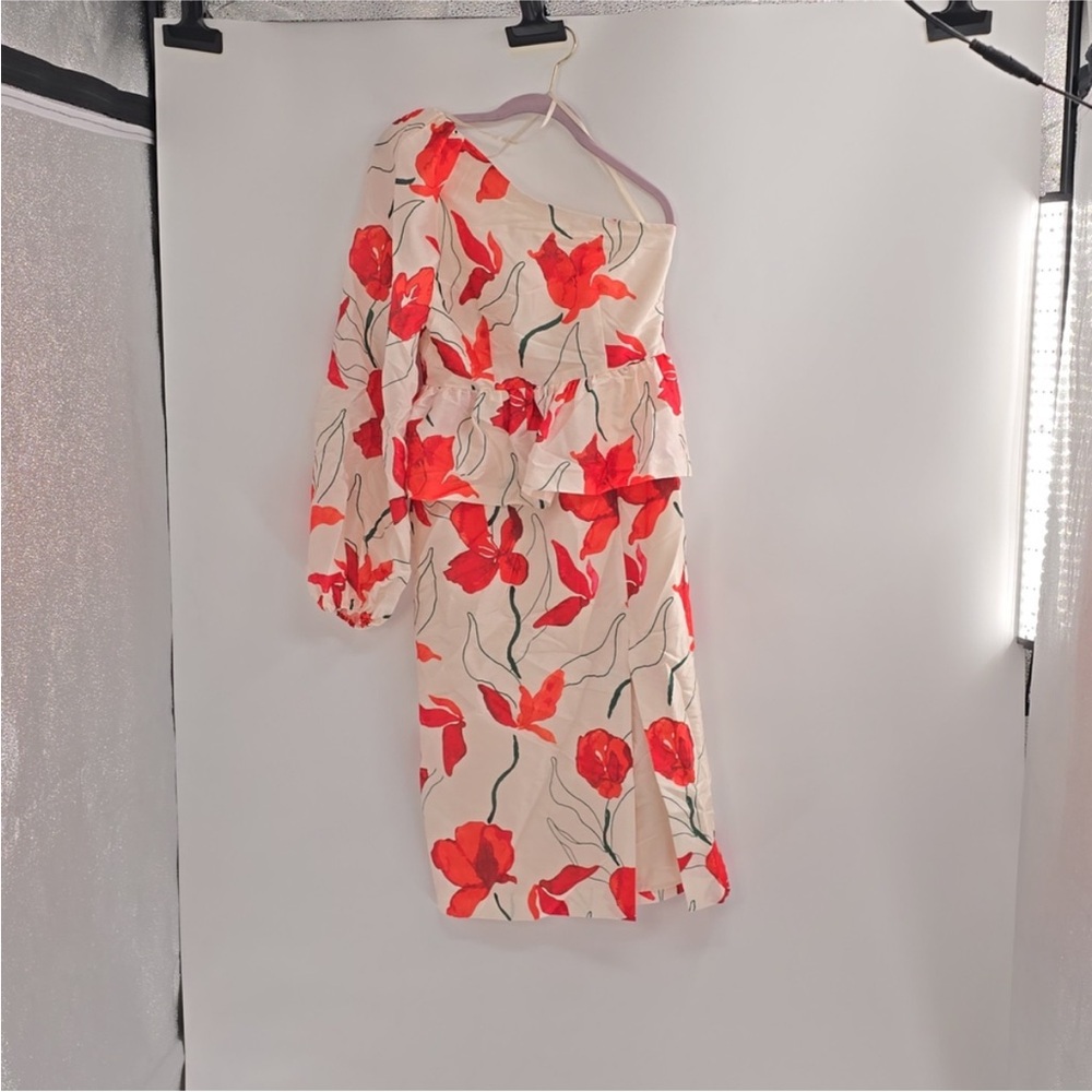 Anthropologie Hutch Floral One Sleeve Peplum Dress - Picture 5 of 7
